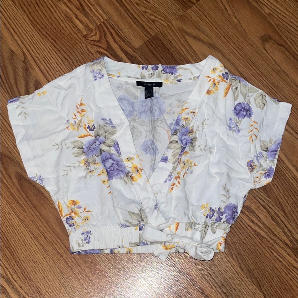 Forever 21 Floral Wrap Cropped Blouse